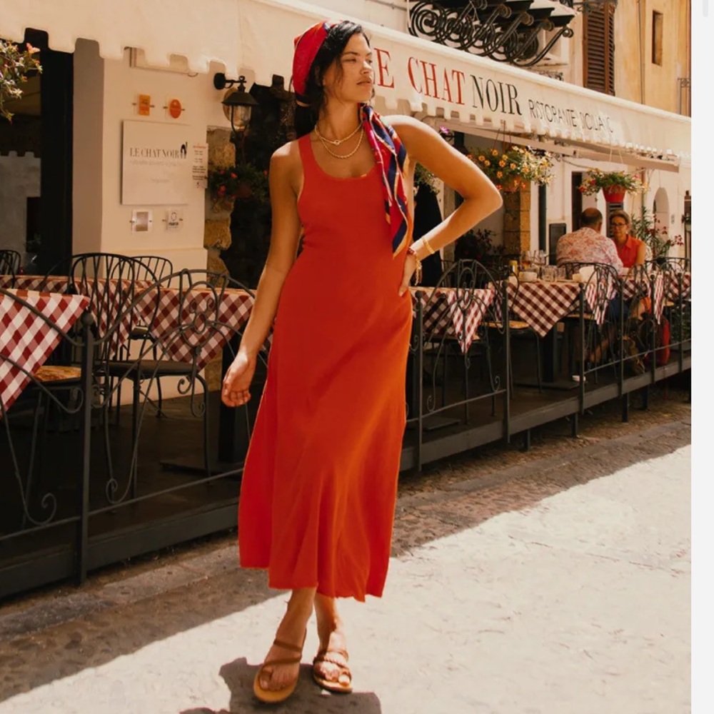 💥SALE!!💥 Arnhem Arlo Knit Midi Dress in Chili brick red orange cross back
